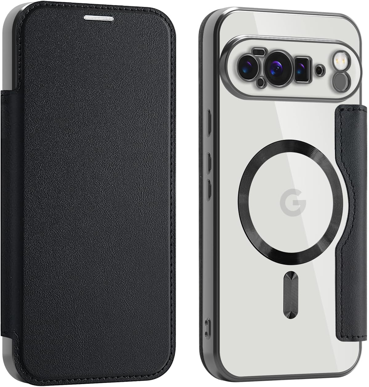 Coque Portefeuille IPhone 17 Pro Max Avec MagSafe - Étui En Cuir PU Avec Emplacements Cartes - Transparent Bleu