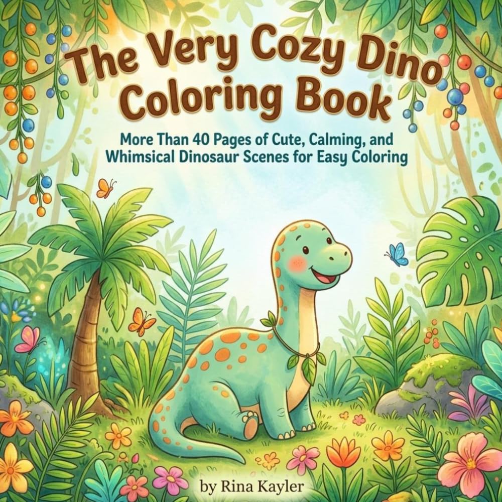 The Very Cozy Dino Book: More Than 40 Pages of Cute, Calming, and Whimsical Dinosaur Scenes for Easy Coloring