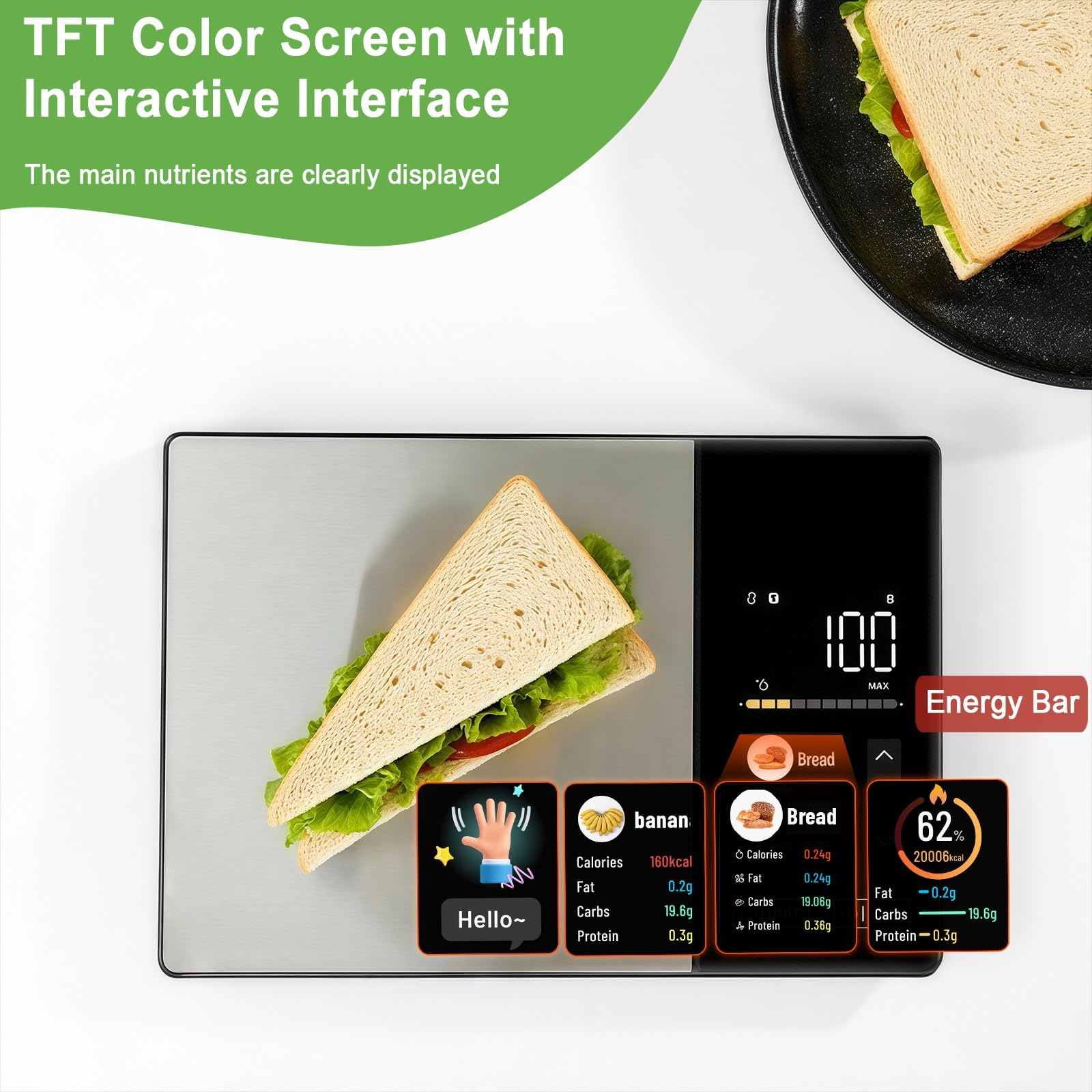 Báscula inteligente de alimentos con calculadora nutricional, báscula digital de cocina para pérdida de peso, aplicación gratuita con 23 nutrientes y seguimiento de calorías, peso digital en
