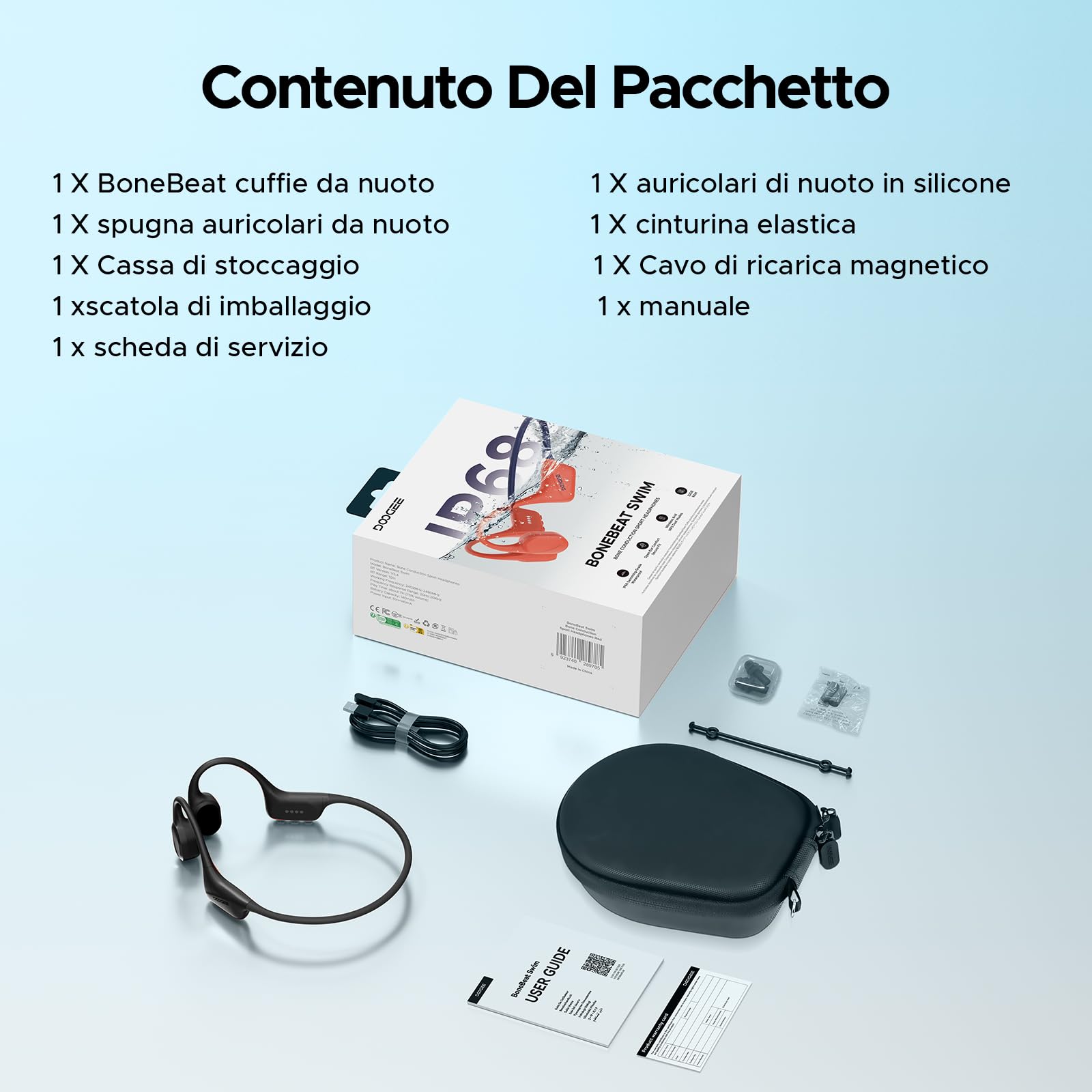 Cuffie Conduzione Ossea IP68 Impermeabili per Nuoto, Auricolari Sportive Bluetooth 5.4, MP3, 32GB, Comodo Silicone, Open-Ear per Corsa, Ciclismo, Palestra,Nero