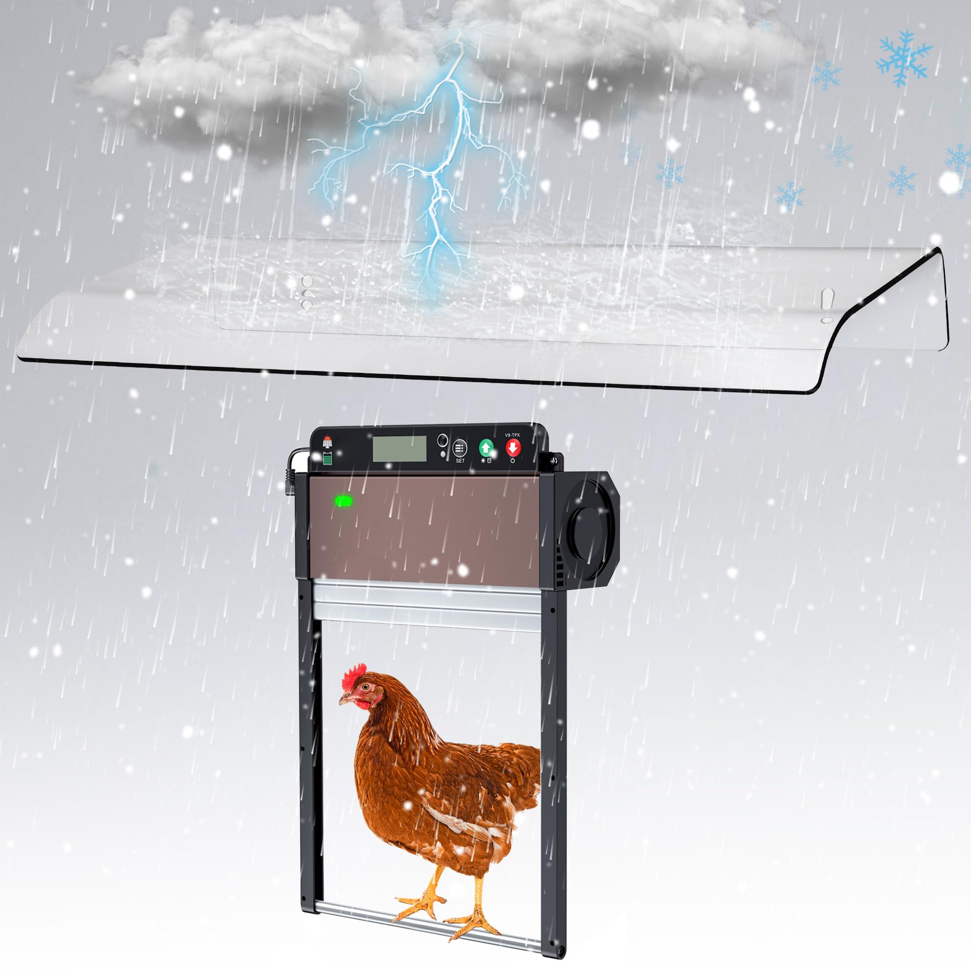 Saillong Weatherproof Cover for Chicken Coop Doors, Prevents Rain and Snow from Impeding Movement of Your Automatic Chicken Coop Door, Chicken Door Opener Cover Accessory (Polycarbonate)