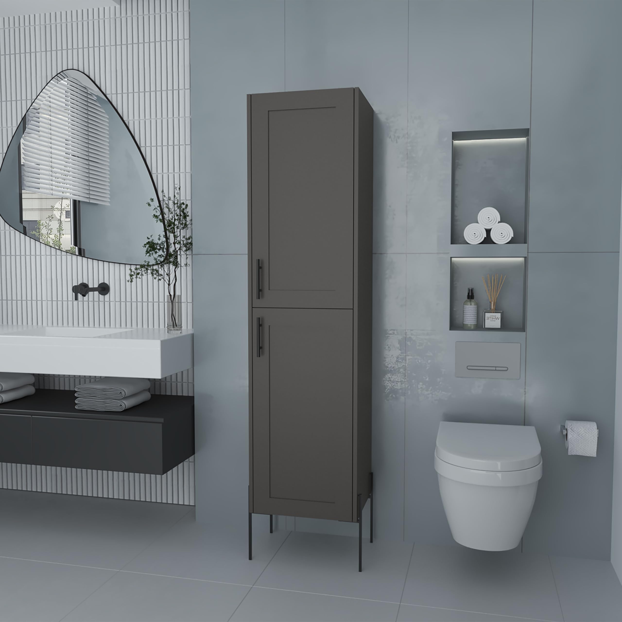 espidoo Modern Tall Bathroom Storage Cabinet: 4-Shelf 2-Door Melamine Organizer - 70.8