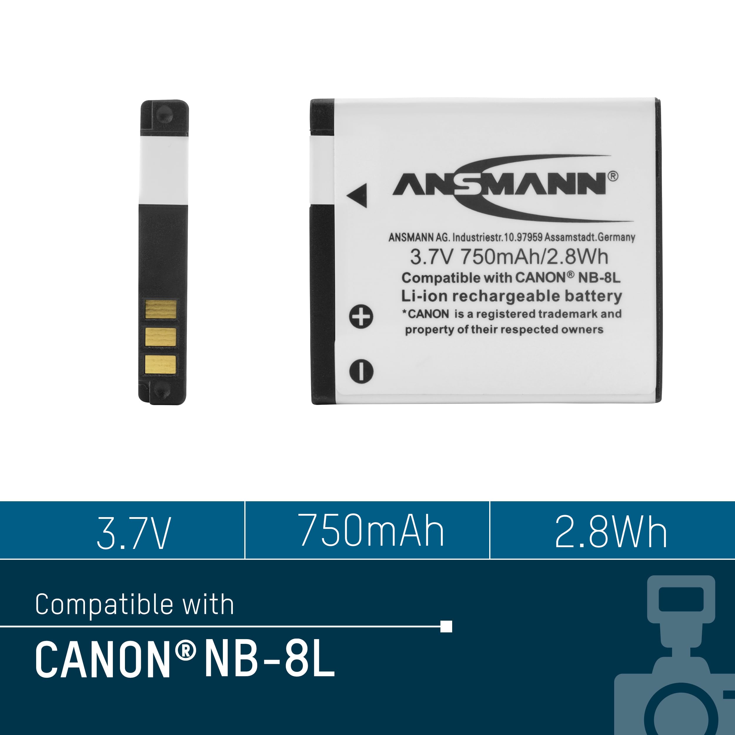 ANSMANN 5044843 A-Can Nb8L Batteria Li-Ion Digicam 3,7V/750Mah per Fotocamere Digitali Canon