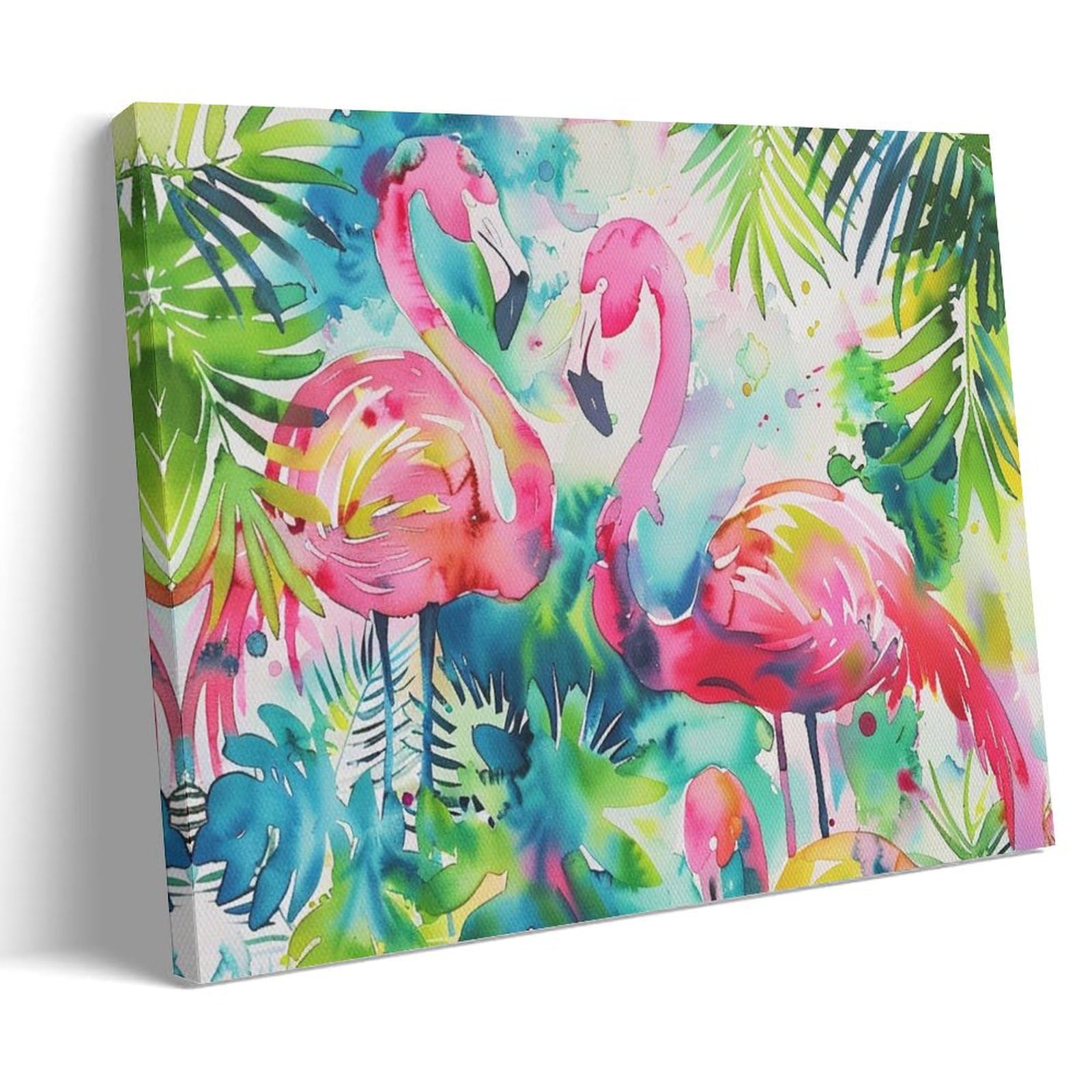 Fyfmushe Watercolor Flamingo Canvas Wall Art Paintings Abstract Plants Pink Animals Pictures On Canvas Prints Framed Ready To Hang Artwork For Bedroom Home Decor 12X18inch(30X45cm)
