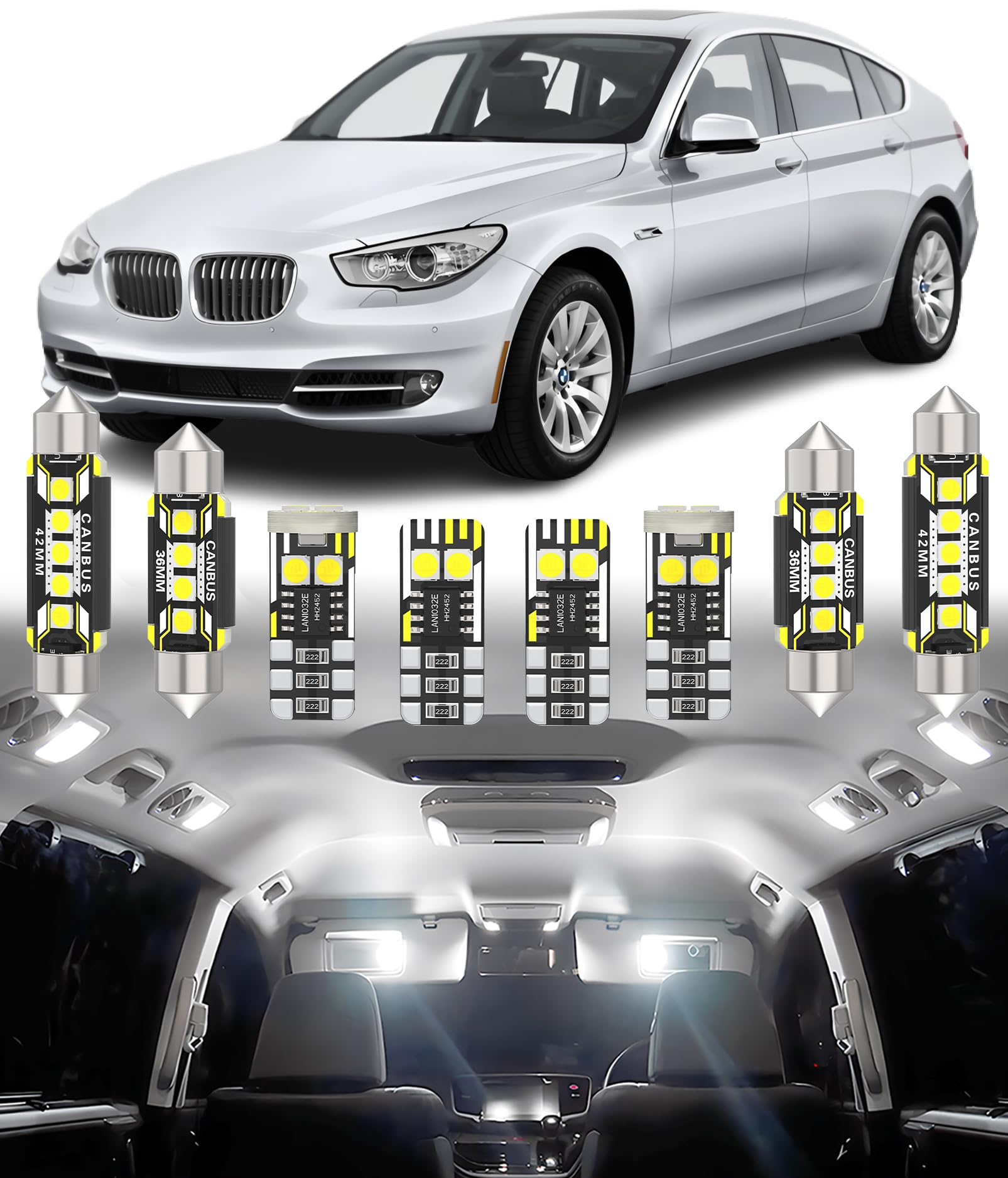 BMT xms 21pz Kit di Luci LED per Interni per BMW 5 Series F07 GT Gran Turismo 2011-2017, Lampadine LED per Interni Auto e Camion 6000K Bianco Luminoso