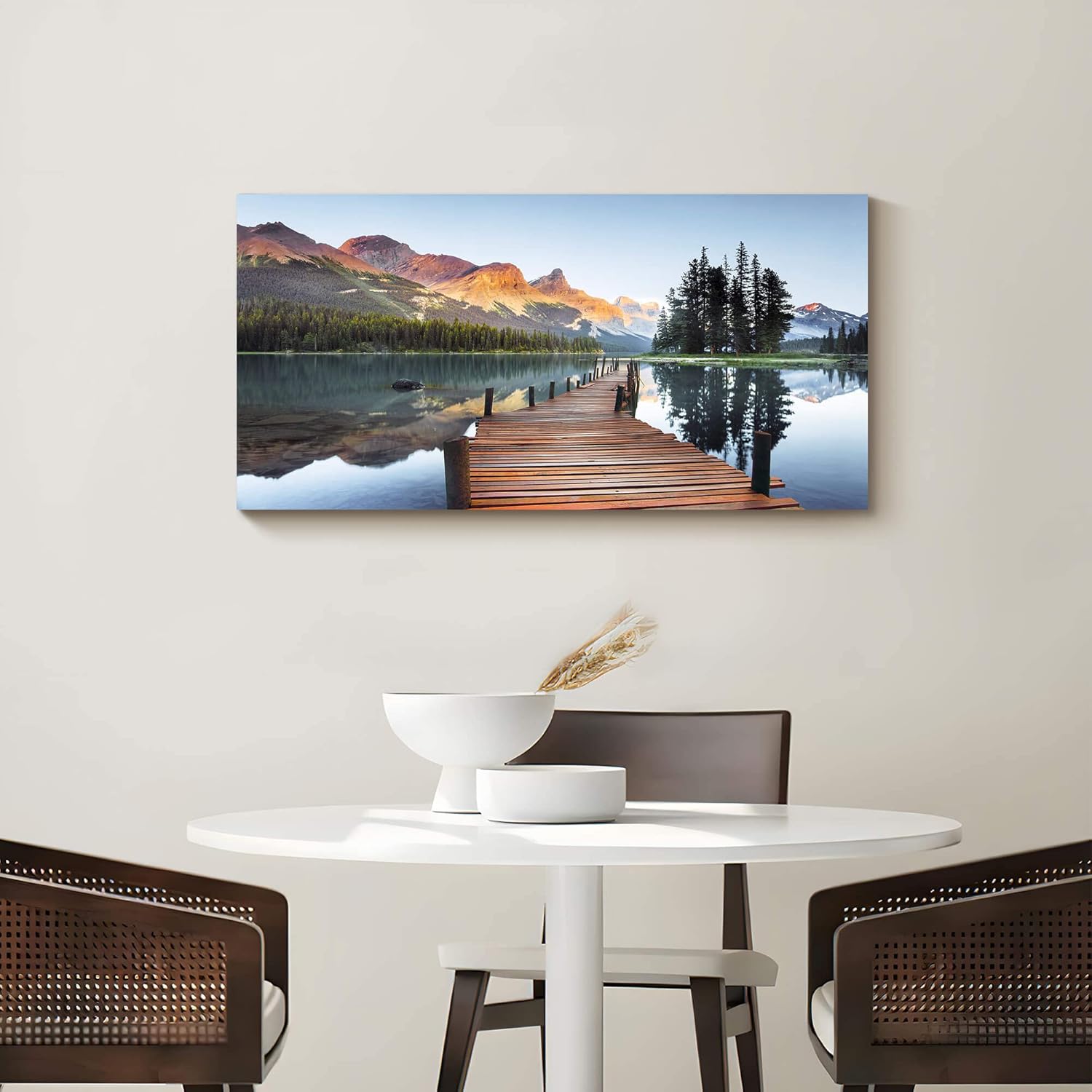 Lake Wall Art Canvas Decor: Nature Scene Landscape Print Mountain Forest Scenic Picture Dock Scenery Painting Artwork for Bedroom Living Room Office Decorations 40 x 20 Inches