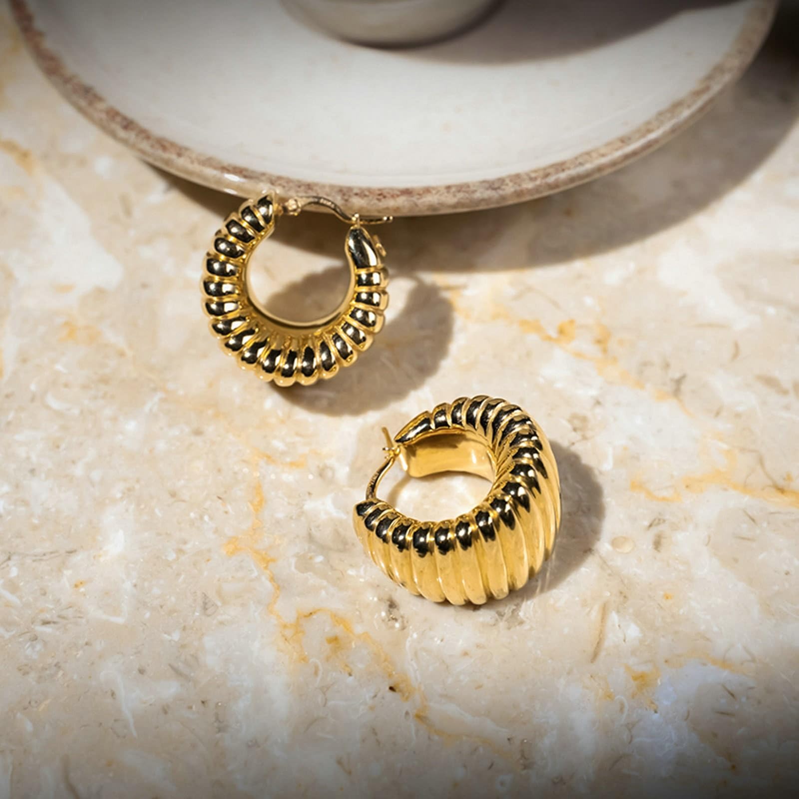 KnSam Złoto 18K 750 Creole Hoop prawdziwa biżuteria, damskie kolczyki w paski Hoop, kolczyki bezniklowe żółte złoto Au750