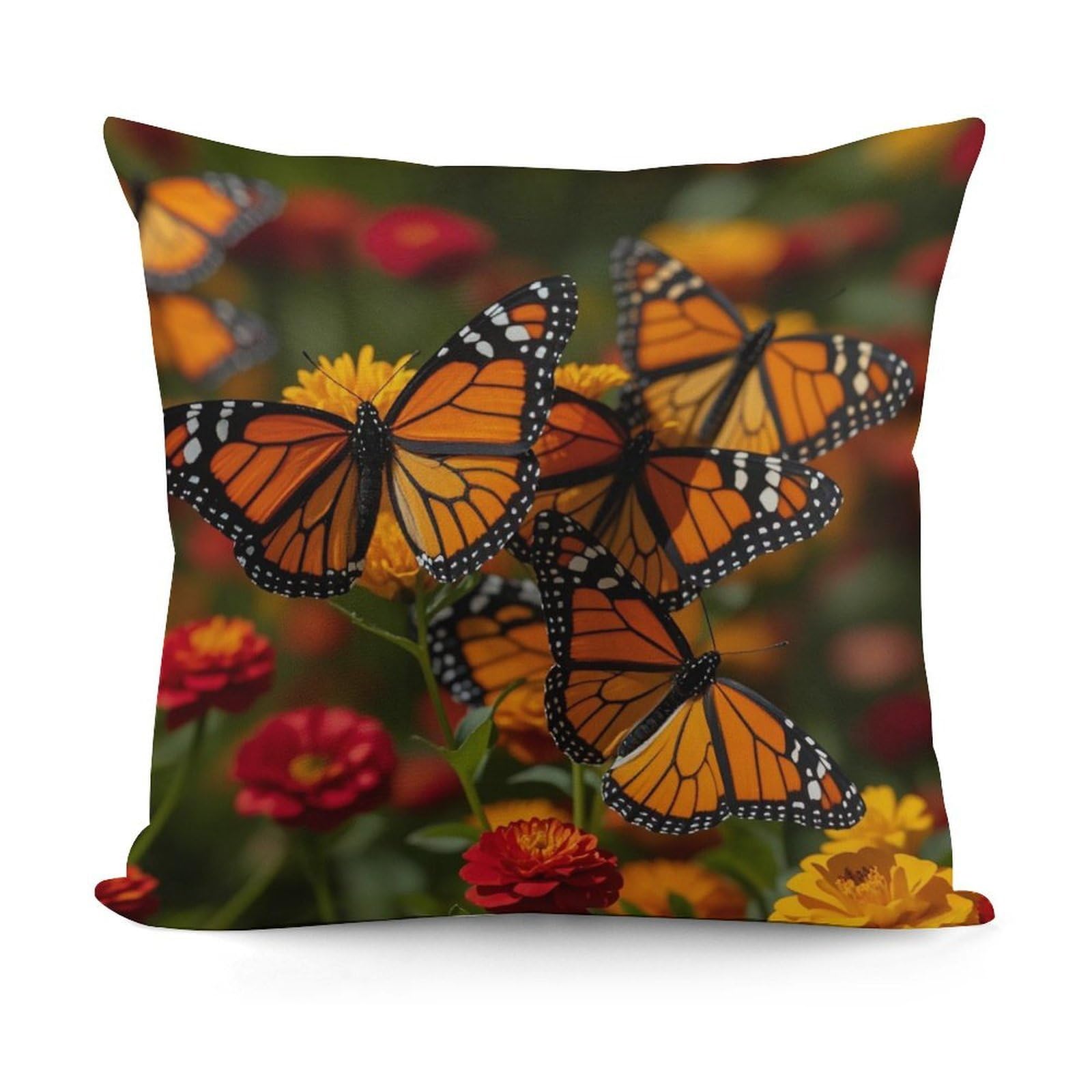 FekiLoot Monarch Butterflies Throw Pillow Cover Soft Decorative Pillow Cover Modern Square Cushion Cover Cozy Cushion Case Farmhouse Home Decor for Sofa Couch Living Room 18 X 18 Inch