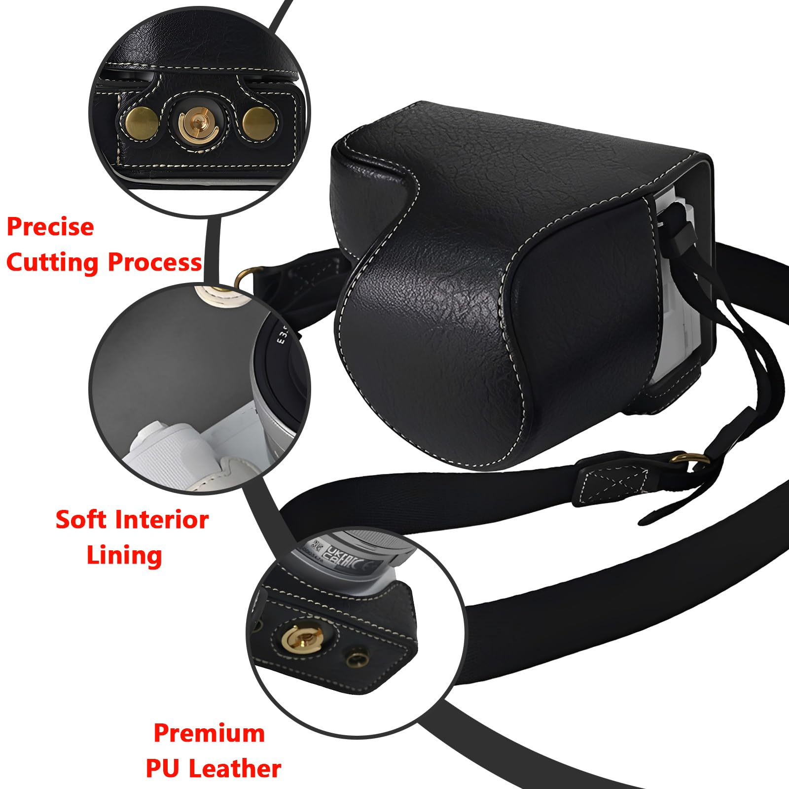 Ochronne etui na aparat kompatybilny z aparatem Sony Alpha ZV-E10 II ZVE10 II, niestandardowa torba ze skóry PU z regulowanym paskiem na ramię, kompaktowa torba do przenoszenia, Czarny, 4×3×2