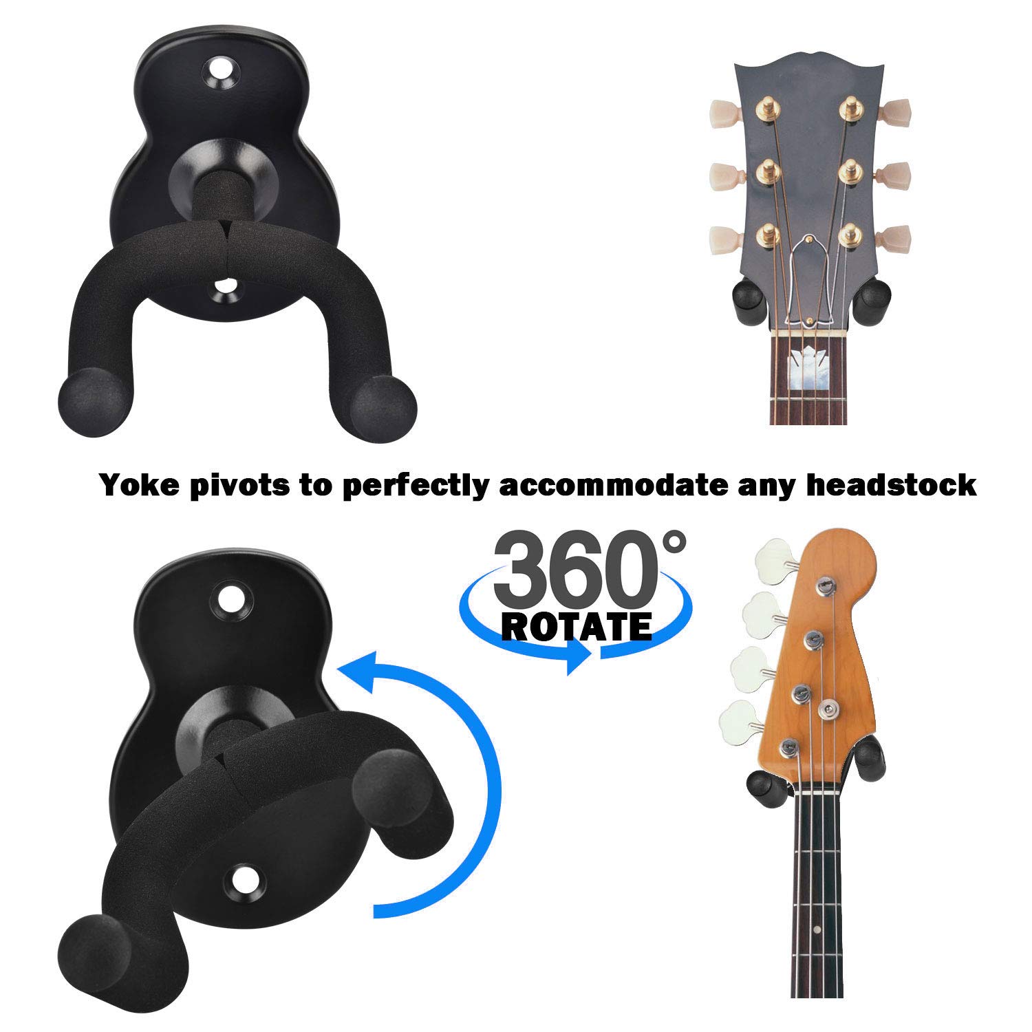 Wieszak na gitarę, 3 sztuki, uchwyt ścienny do gitary akustycznej, elektrycznej, basowej, ukulele, gitary klasycznej
