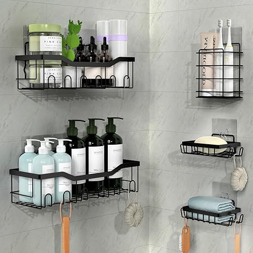 ORZ Paquete de 5 organizadores de ducha, organizador de baño, organizador de estante de ducha sin perforación, cestas de pared para almacenamiento disponible en Yaxa Peru