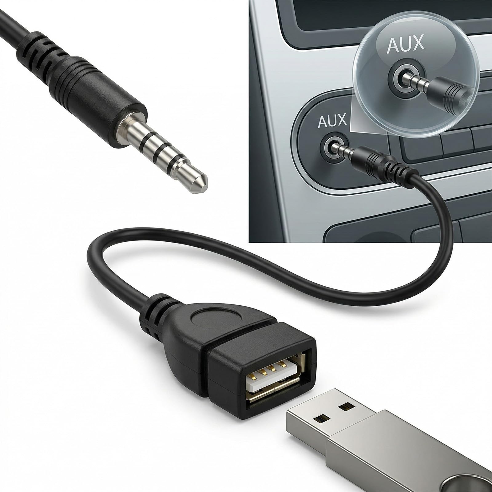 TNSLAND - Set da 2 adattatori USB con jack, adattatori audio AUX da 3,5 mm (da jack a presa USB), OTG plug-and-play per autoradio, impianti audio per auto e lettori CD/DVD – nero