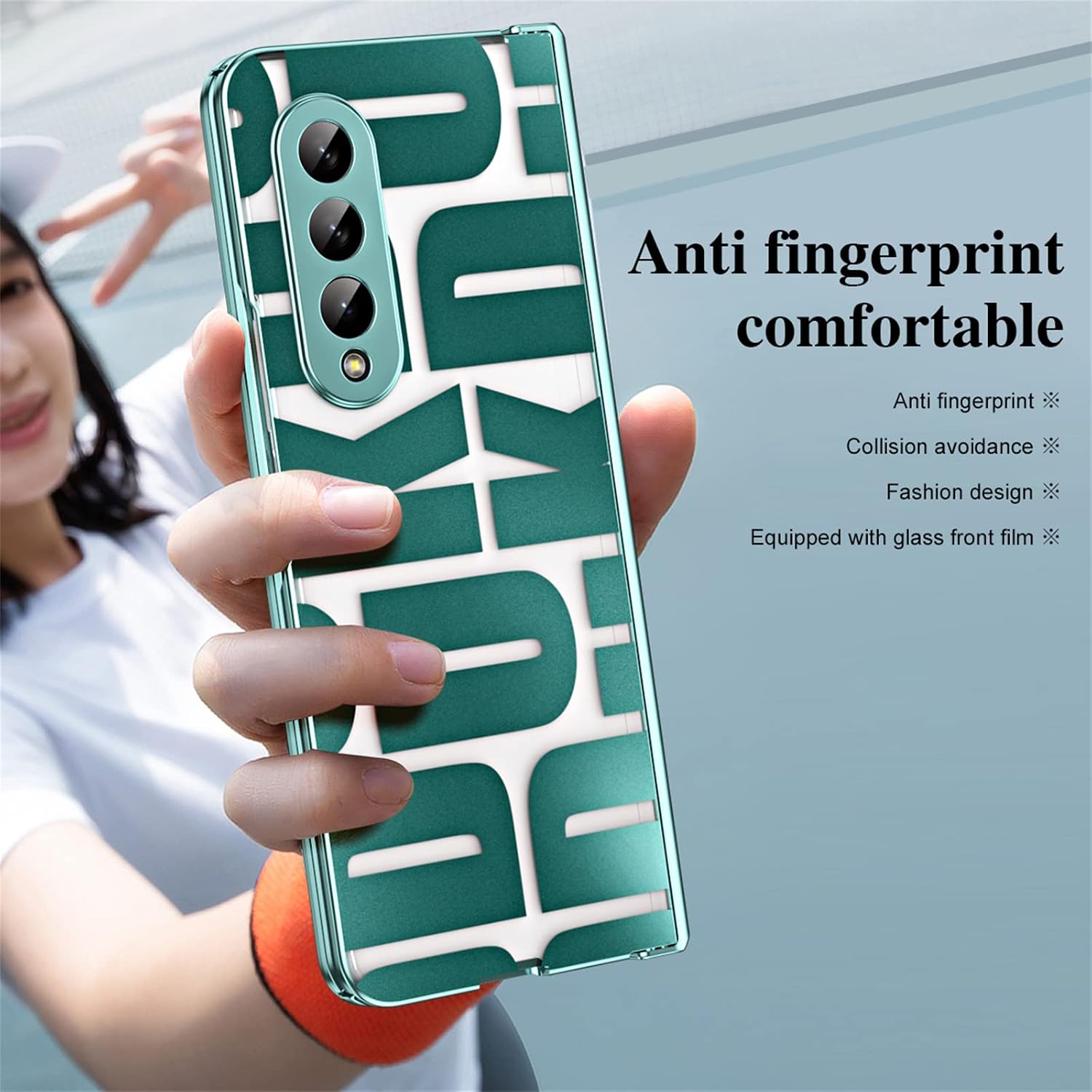 Case for Samsung Galaxy Z Fold 4 5G, Fashion Pattern Hinge Protection Clear PC Cover with Screen Protector, Full Protection (Green)