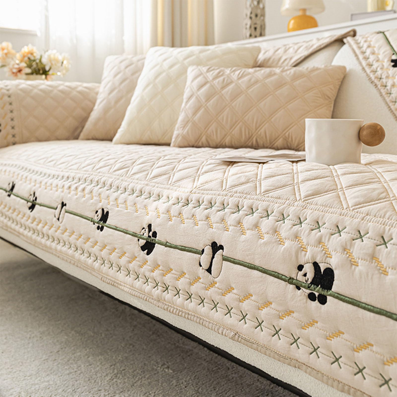 Housse de canapé panda en coton pour un salon familial cocooning et propre