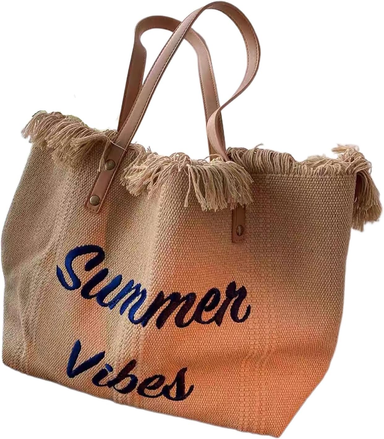Tote bag, large capacity canvas, women's shoulder bag, beach bag, tassel embroidery, niche design, women's bag (write)
