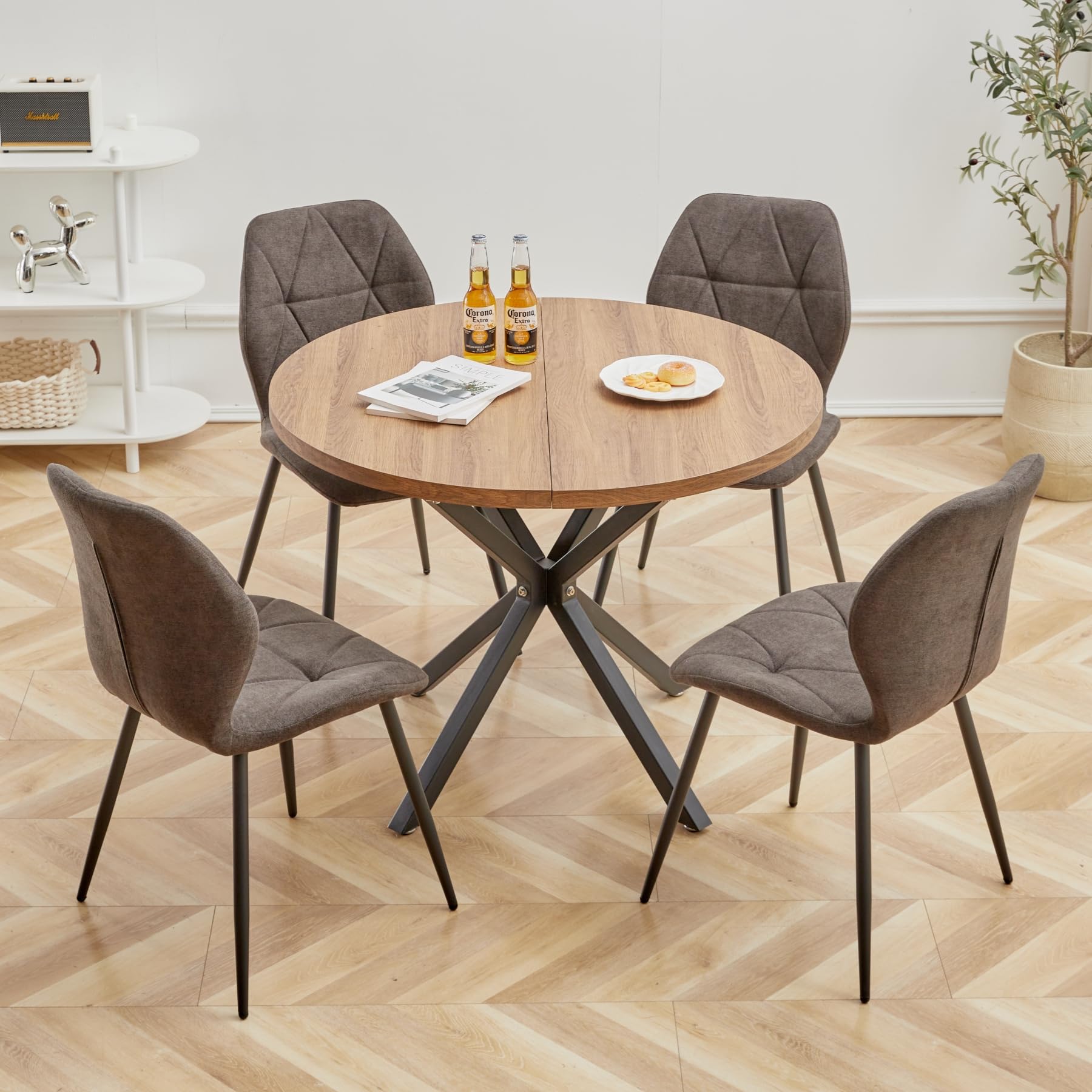 Mesa de comedor redonda de 100 cm para cenas en salones modernos con 4 sillas