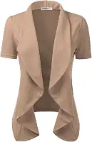 Blazer casual drapeado com babados, manga curta, básico, aberto na frente, cardigã feminino com terno plus size para trabalho e escritório