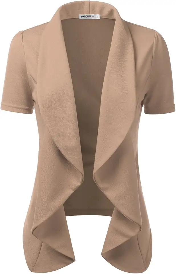 Blazer casual drapeado com babados, manga curta, básico, aberto na frente, cardigã feminino com terno plus size para trabalho e escritório