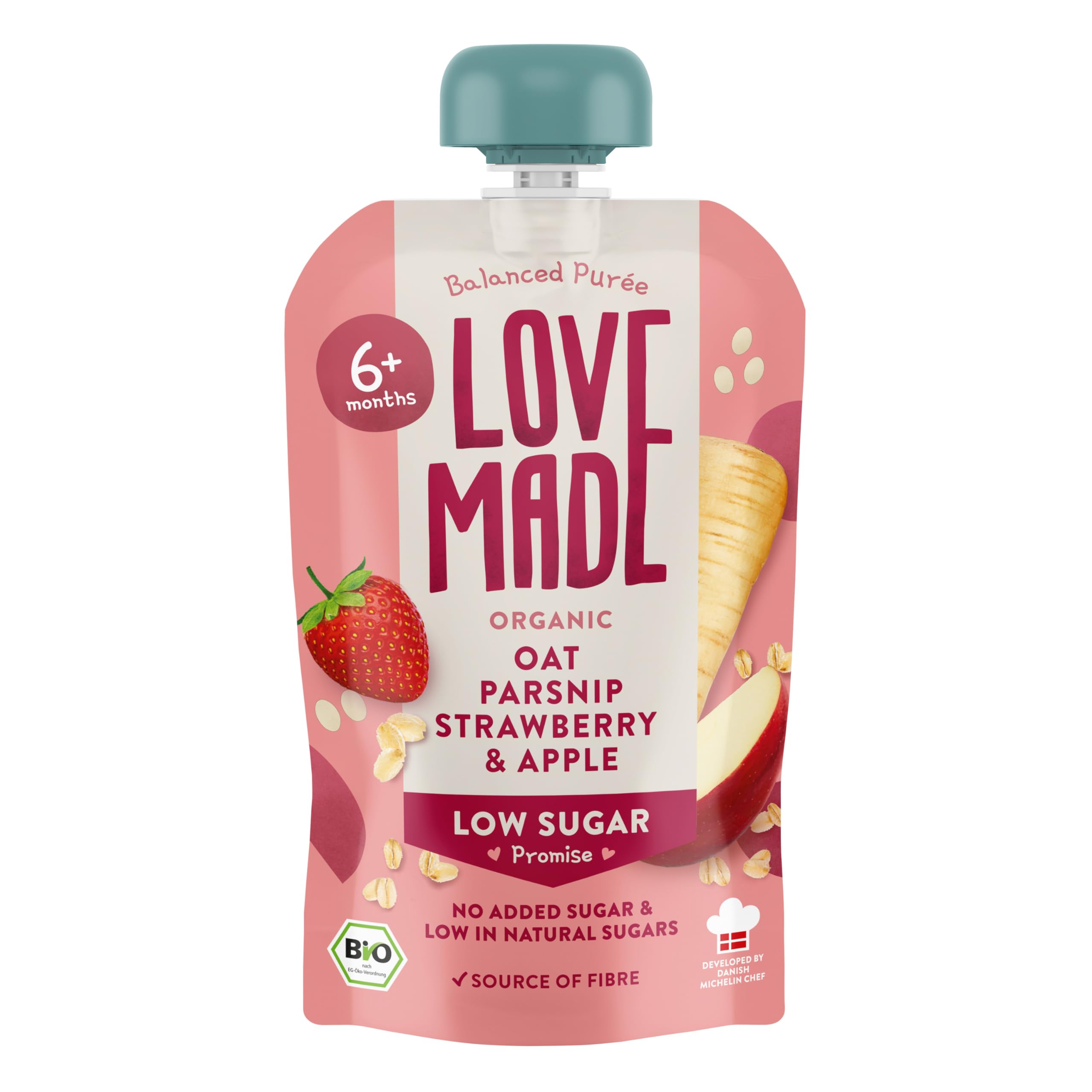 Love MadeOrganic Porridge Grod - Oat, Parsnip, Strawberry & Apple - 100g | Ready to Eat - Baby Food | No Added Sugar & Low in Natural Sugar | Balanced Puree.
