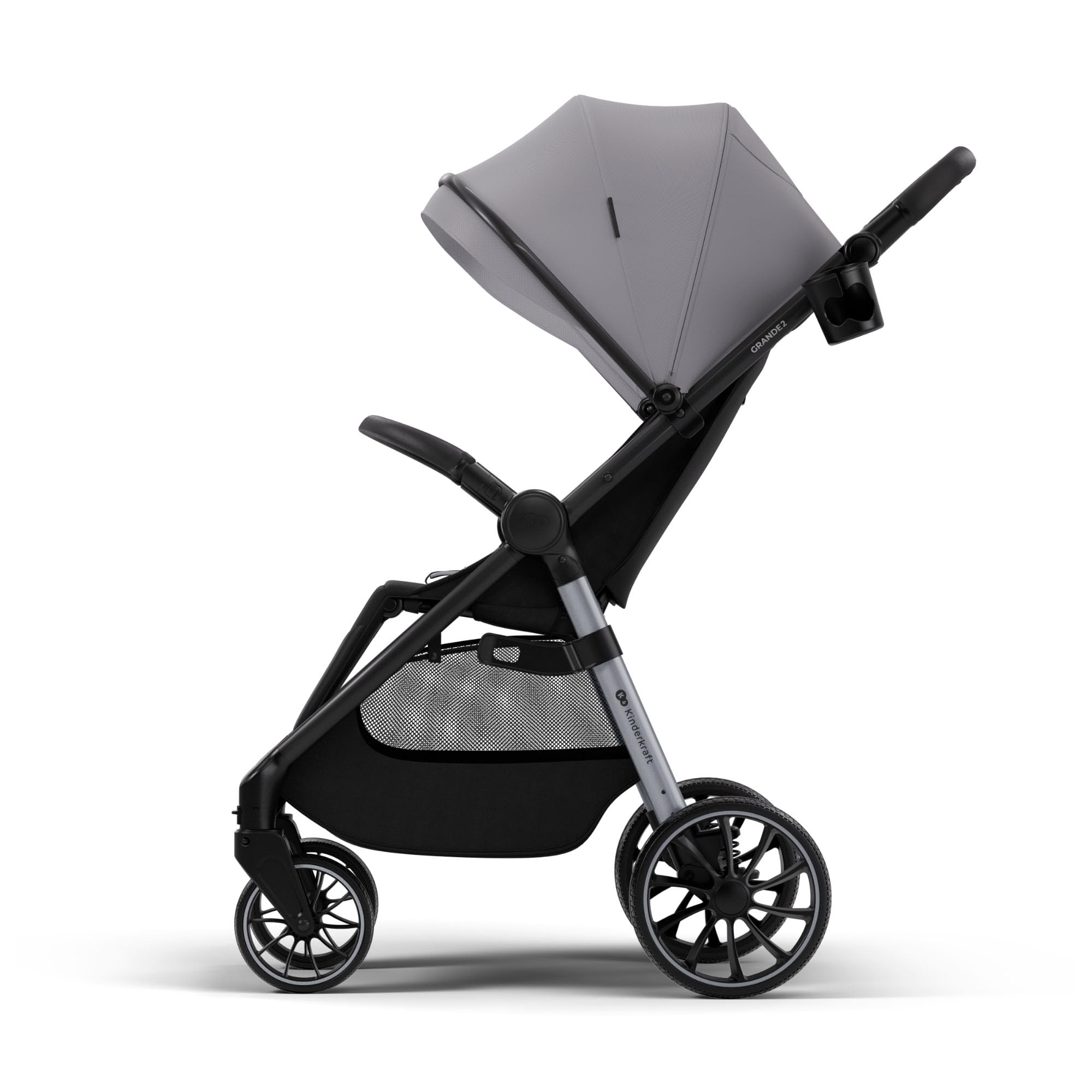 Kinderkraft GRANDE 2 – Cochecito | Ruedas grandes, CLICK&FOLD, Gris