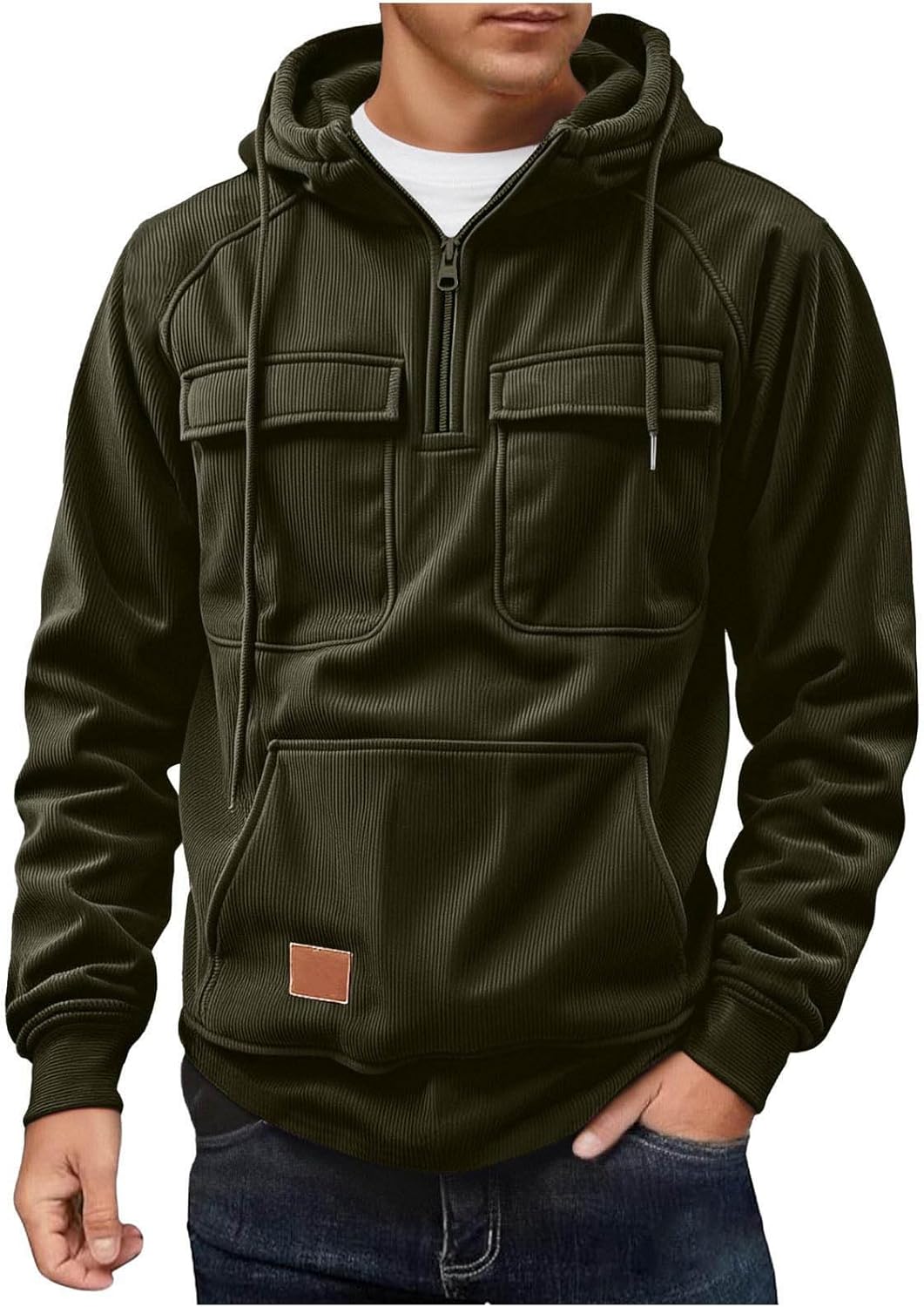 1/4 Zip Pullover Mens Fall Cargo Fleece Hooded Sweatshirts Tactical Big and Tall Long Sleeve Casual Work Hoodies