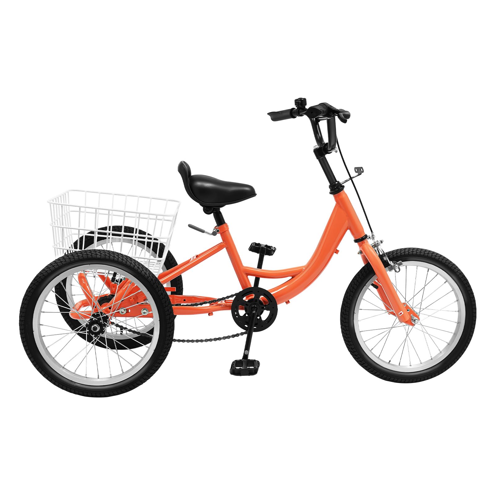 16-Zoll-Kinder-Dreirad, Single-Speed-Dreirad mit Einkaufskorb, Tragkraft 110 lbs, Lastenfahrrad, Klemmbremse, Für Ausflüge, Einkäufe Oder Camping, Hellorange