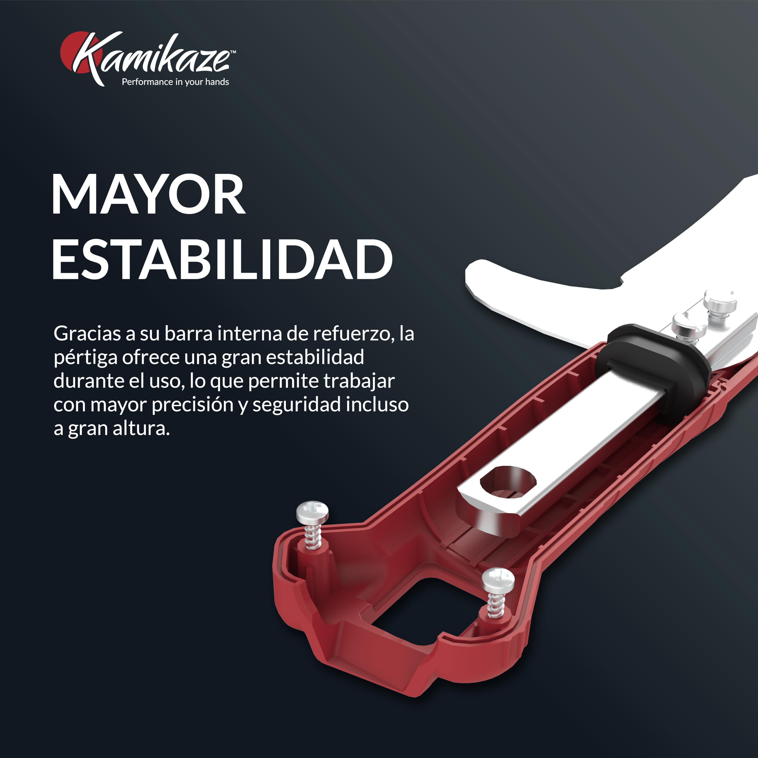 Kamikaze Kit de poda en altura 3 en 1 con pértiga telescópica 6m (3 tramos de 2m), tijera bypass MT-63 y serrucho MT-330 intercambiables, cabezal giratorio 200º, corte ramas hasta 80mm, hoja SK5