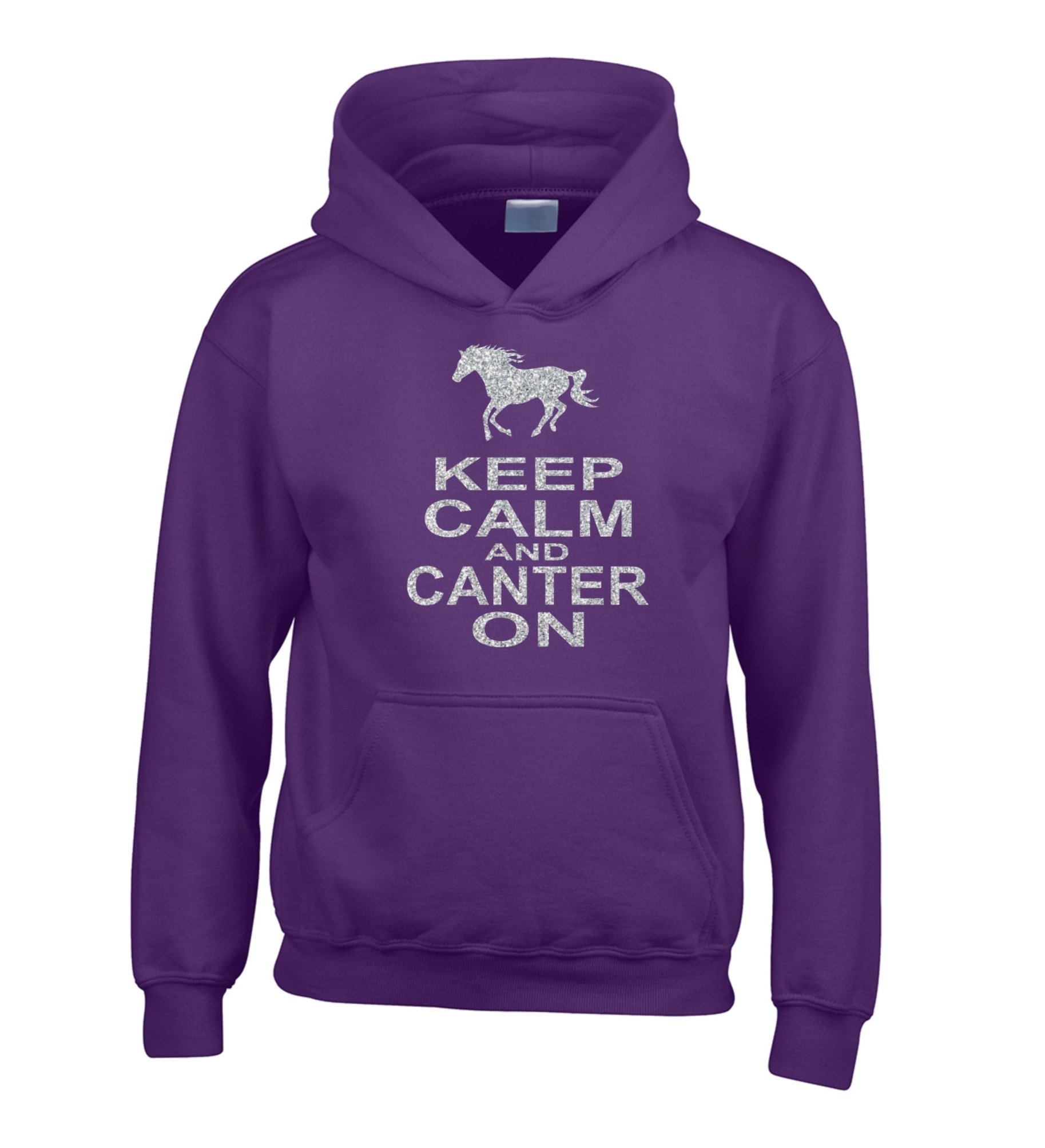 Edward Sinclair Women's Purple Hoodie With Silver Pearlescent Glitter Print 12-13 Years (34") 'Keep Calm And Canter On With Horse Image'