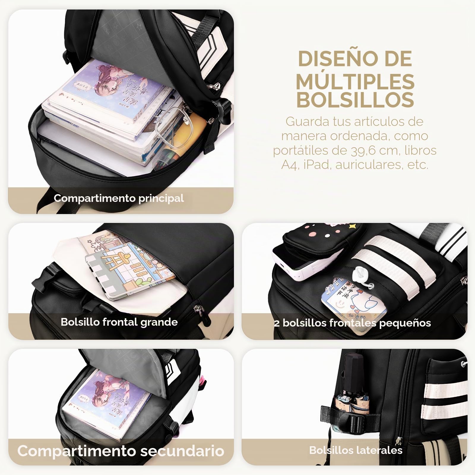 Amythe Mochila Escolar con 6 Ruedas para Niñas 9 a 16 años, Negro | 28L Mochila Colegio Chicas de Primaria y Secundaria, Vuelta al cole, Carro Mochilas de Viaje Casual para Adolescentes