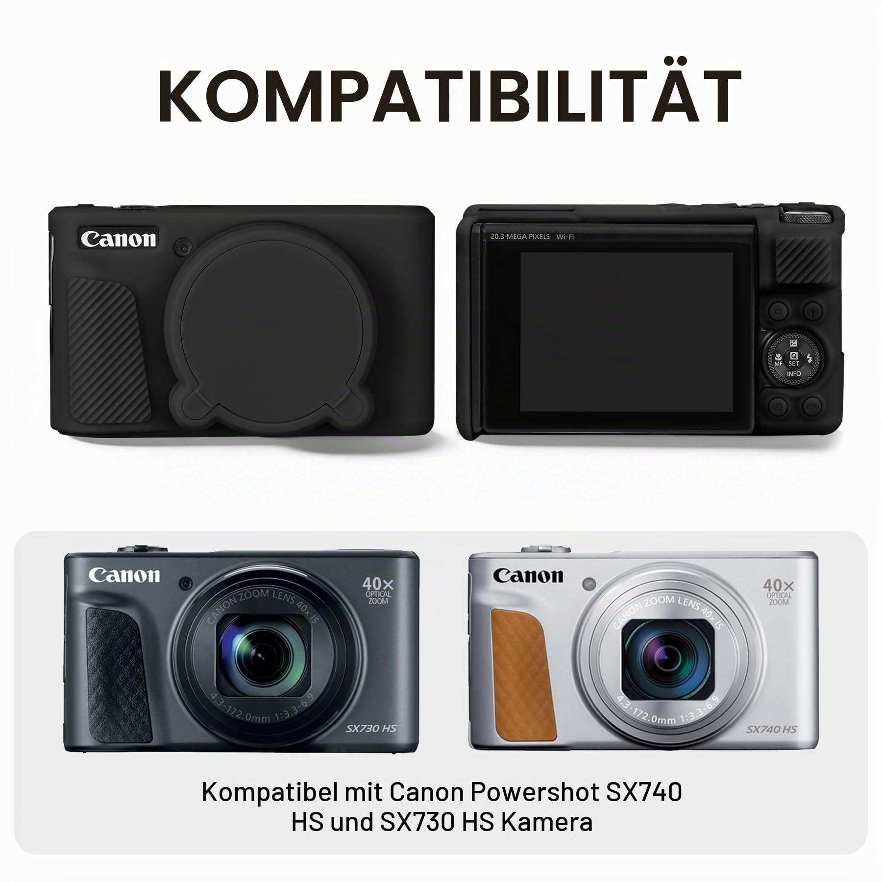 BOVKE Hartschalenkoffer + Silikonhülle für Canon PowerShot SX740 SX730 Digitalkamera, stoßfeste Eva-Aufbewahrungstasche mit weicher Silikon-Schutzhülle, mit Abnehmbarer Objektivabdeckung, Schwarz