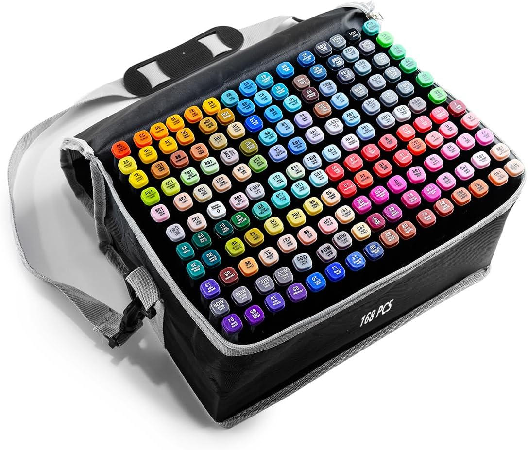 Alcohol Markers 168 Colors with Base Dual Tip Art Drawing Markers for Anime Sketch Illustrations - Refillable
