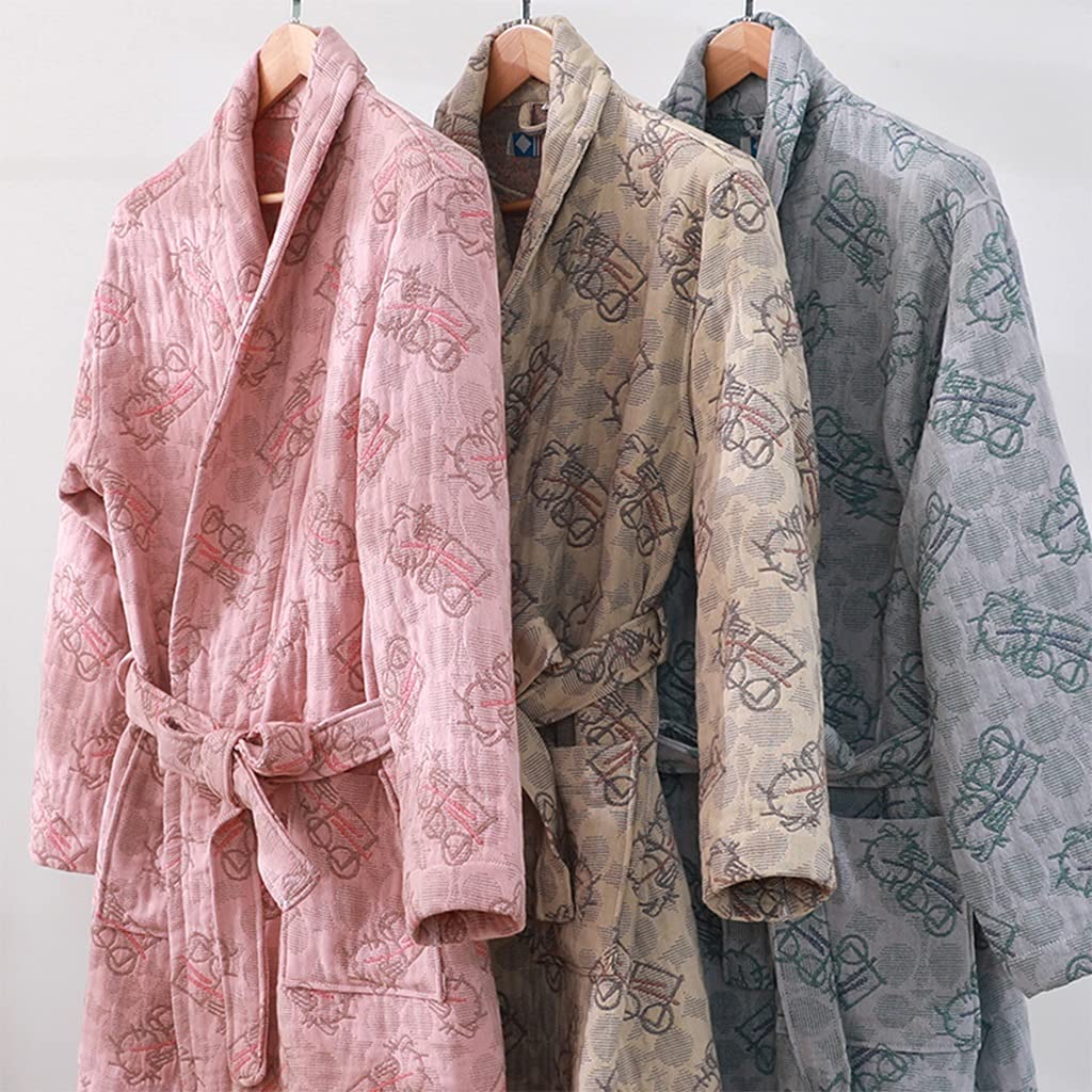 GHYUBYER Baumwoll-Morgenmäntel für Damen und Herren, leicht, 100 % Baumwolle, Bademantel, 4 Schichten Gaze-Duschpyjama (Farbe: braun, Größe: L)