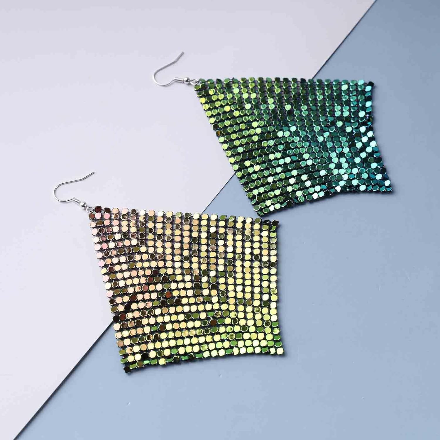 Boho Metal Mesh Earrings Gold Sequin Drop Earrings Sequin Tassel Dangle Earrings Long Mesh Grid Earrings statement sequin earrings Jewelry for Women and Girls - Image 5