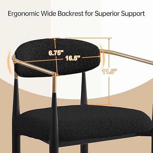 Miniatura 4 de Morden Fort Juego de 2 taburetes de bar de altura de mostrador, modernos taburetes tapizados con respaldos y patas de metal negro, sillas de isla de