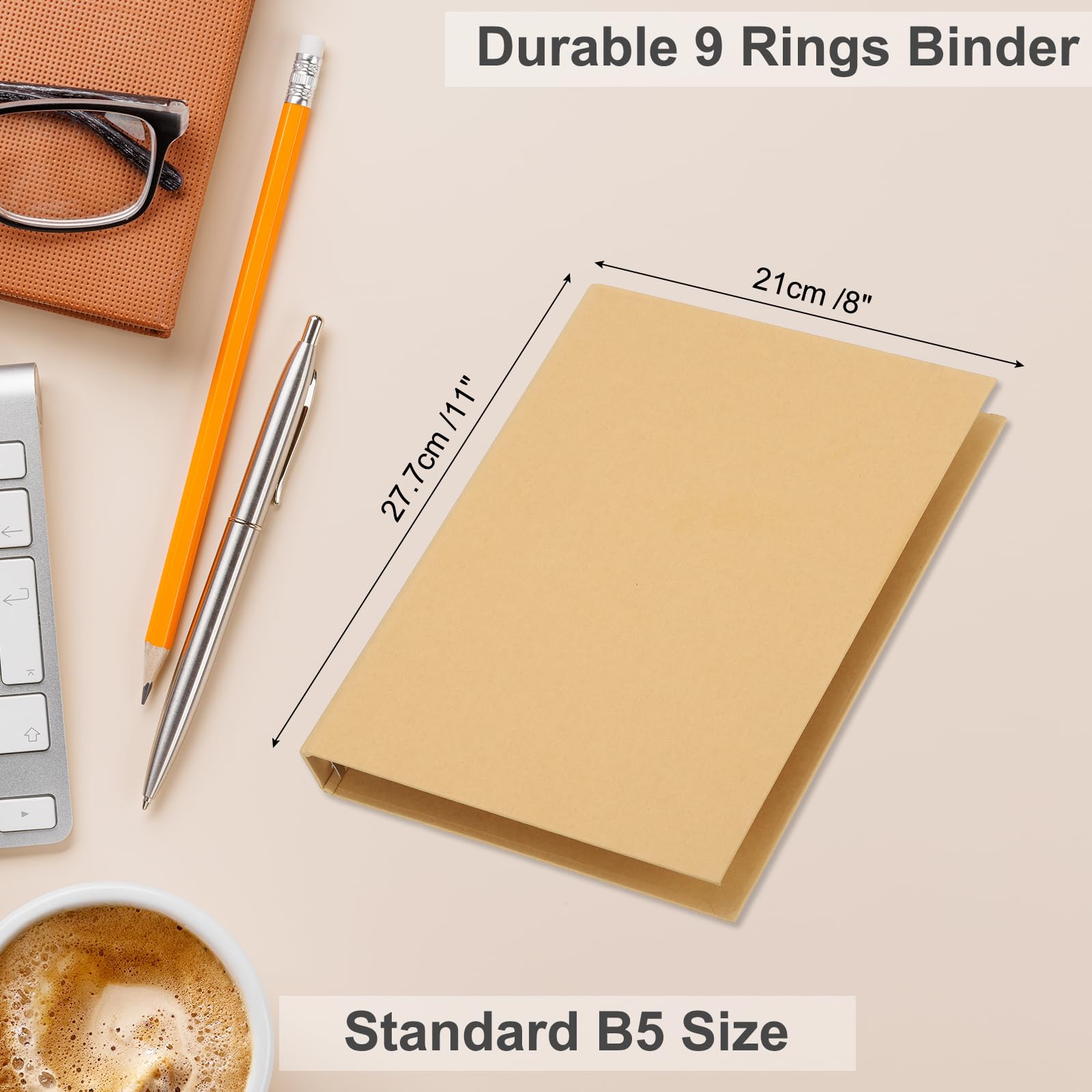PATIKIL B5 Binder Cover, 9 Round Ring Binder Protector Kraft Paper Binder Shell Hardcover for Meeting Notebook Folder Khaki - Image 2
