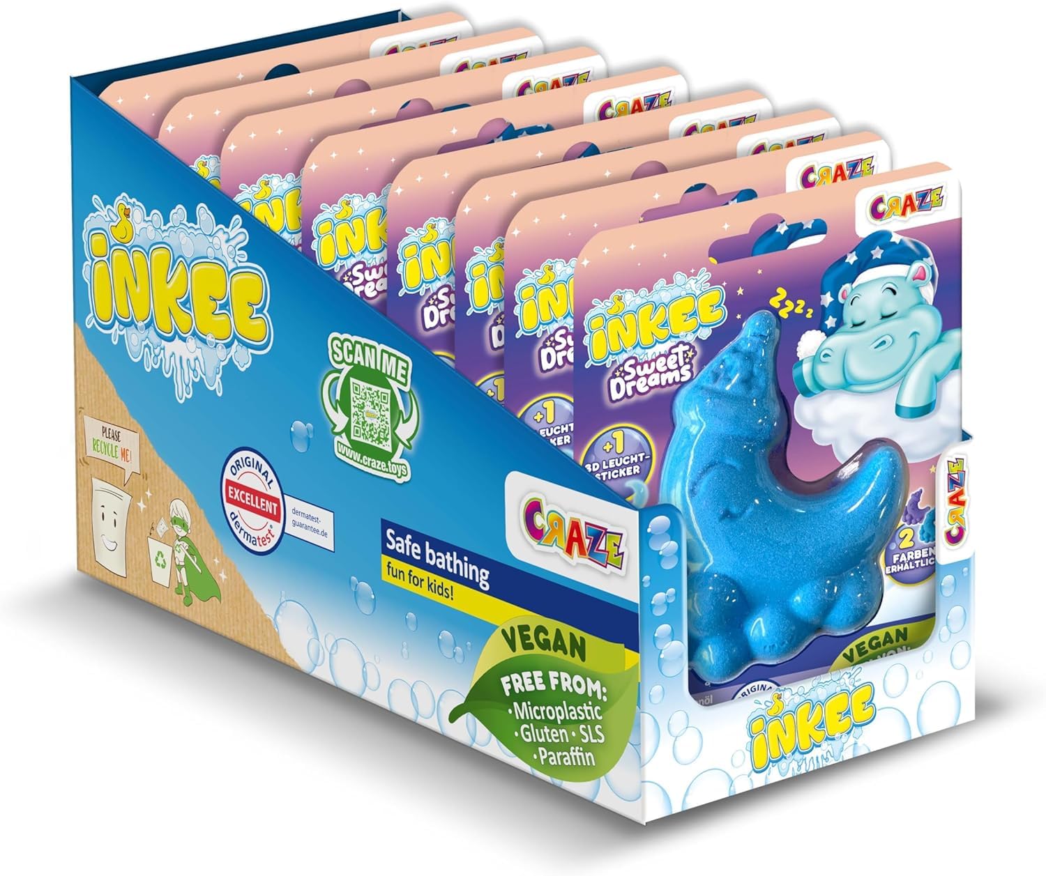 INKEE Foamy Moon Sweet Dream 8-częściowy zestaw – piankowe kule kąpielowe w kształcie księżyca, kule kąpielowe dla dzieci z niespodzianką 8 x 60 g, o zapachu lawendy i olejku rumiankowym, fioletowe i