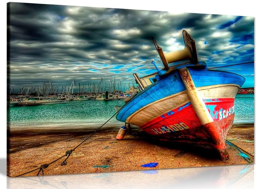 Amazon.com: Landscape Colourful Boat On Sea Canvas Wall Art