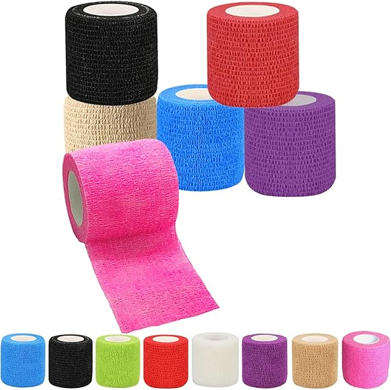 6 Pack 2 Inches Self Adhesive Wrap Bandage Self Adherent Cohesive Bandage Tape Stretch Vet Wrap Breathable Athletic Tape for Sports, Wrist, Ankle(Mixed Colors)