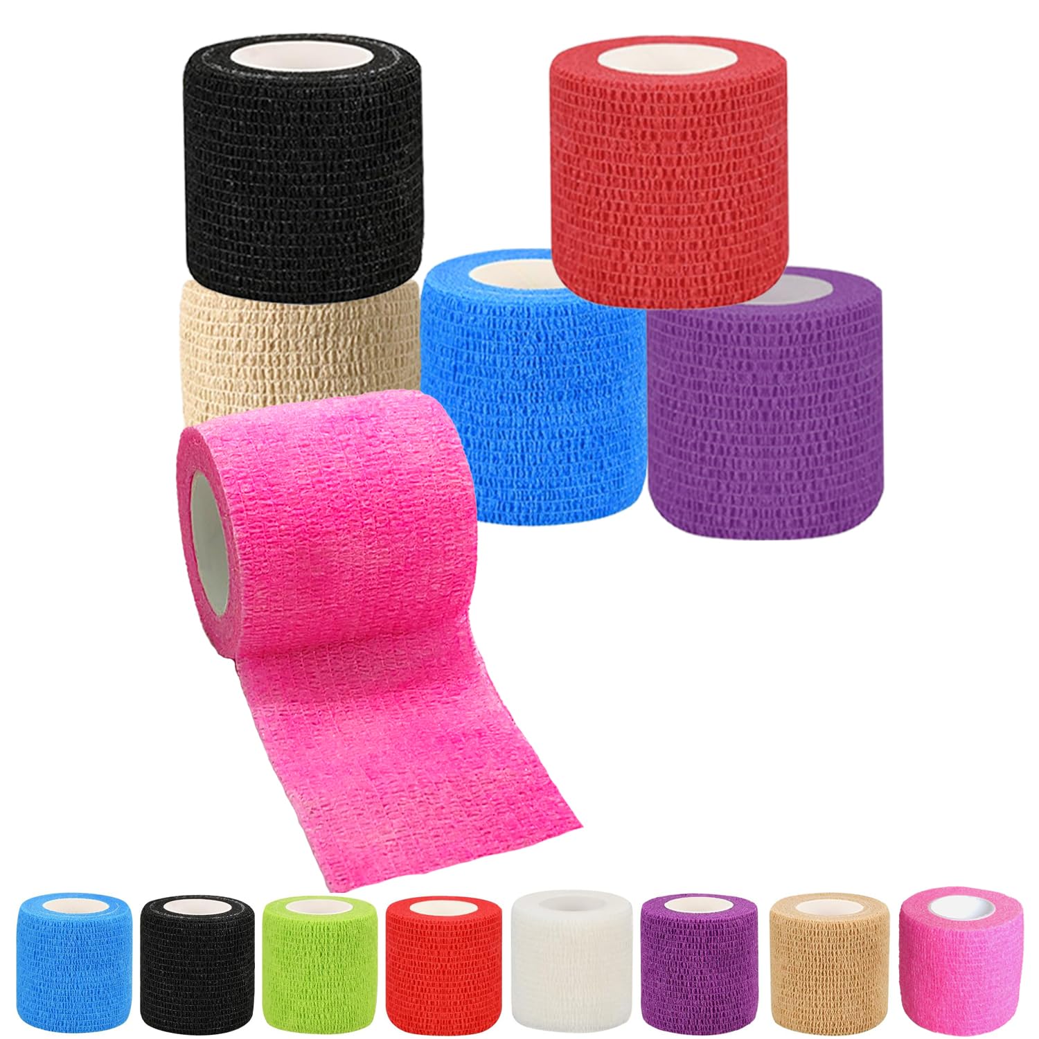 6 Pack 2 Inches Self Adhesive Wrap Bandage Self Adherent Cohesive Bandage Tape Stretch Vet Wrap Breathable Athletic Tape for Sports, Wrist, Ankle（Mixed Colors）