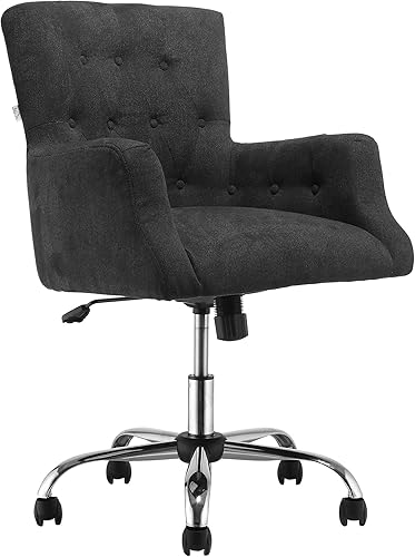 HOMCOM Silla de trabajo con respaldo medio, moderna silla de oficina en casa con diseño de botón copetudo y reposabrazos acolchados, silla giratoria