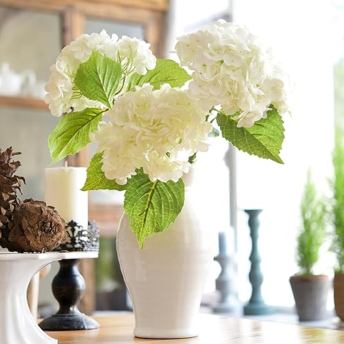 Miniatura 4 de FiveSeasonStuff Flores artificiales de hortensias de tacto real, 2 flores artificiales grandes para ramos de boda, decoración del hogar de