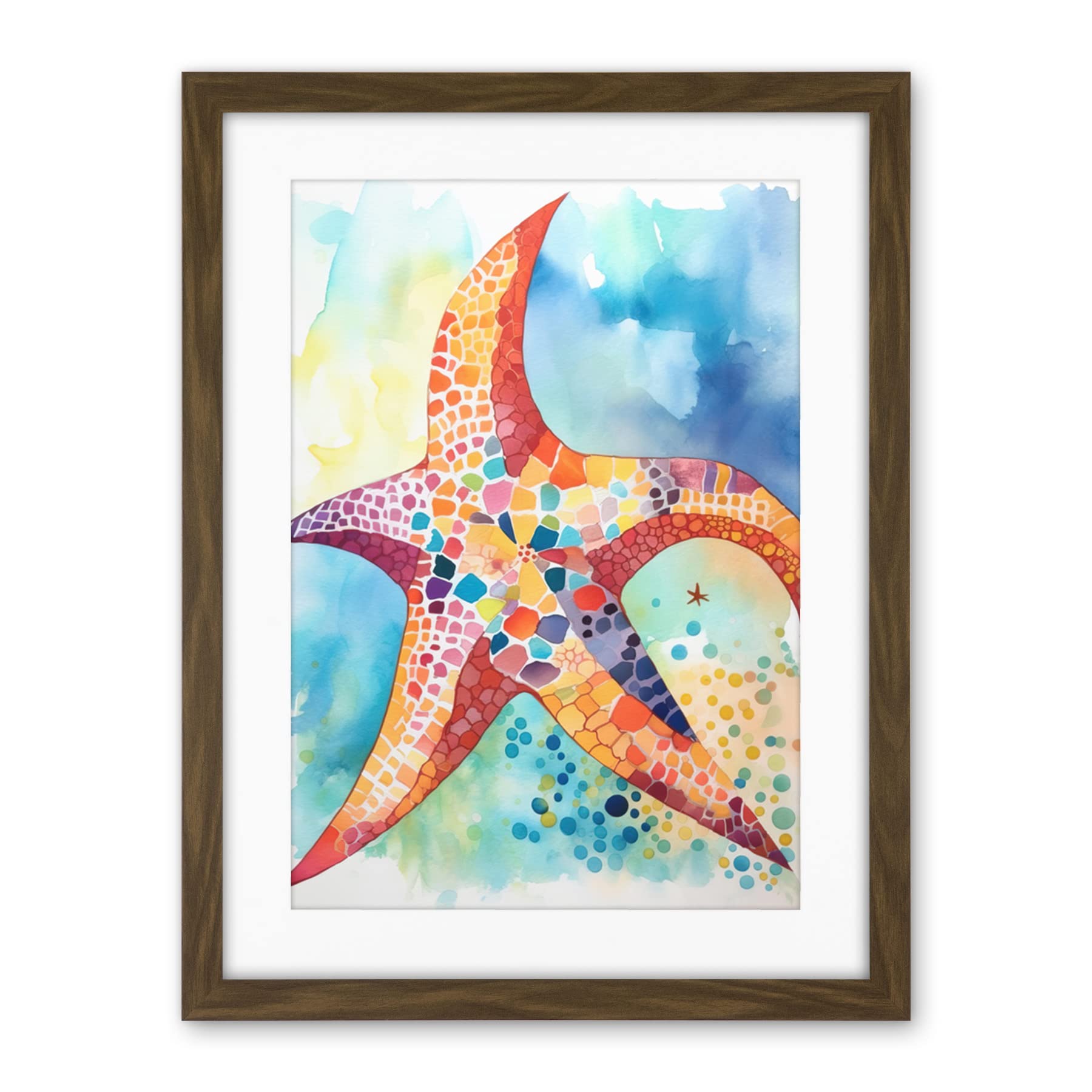 Artery8 Abstract Mosaic Starfish Folk Art Artwork Framed Wall Art Print 18X24 Inch