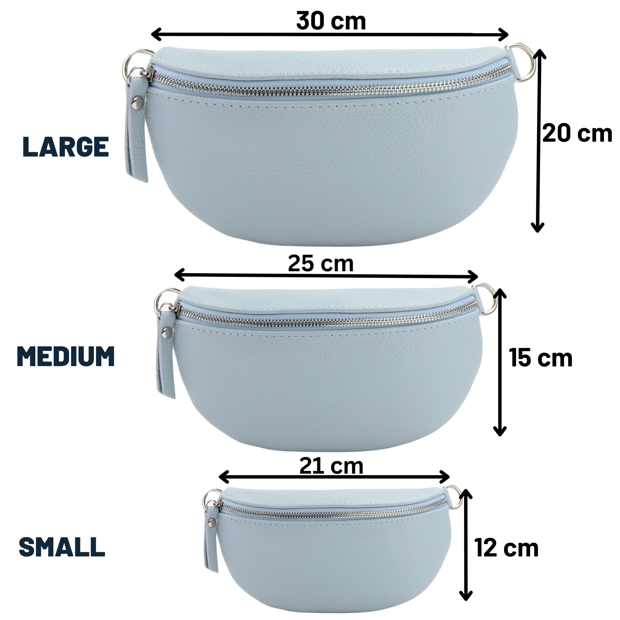 Blade Marsupio da donna in vera pelle, elegante marsupio, da donna, con 2 motivi e pelle staccabili e regolabili, tracolla da donna, tasca sul petto di alta qualità per donne, Blu chiaro-2, m,