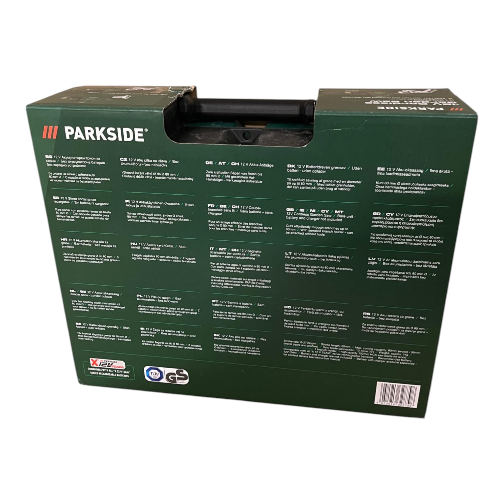 Seghetto Gattuccio ricaricabile 12 V per potatura sega a batteria ricaricabile Parkside con valigetta di trasporto