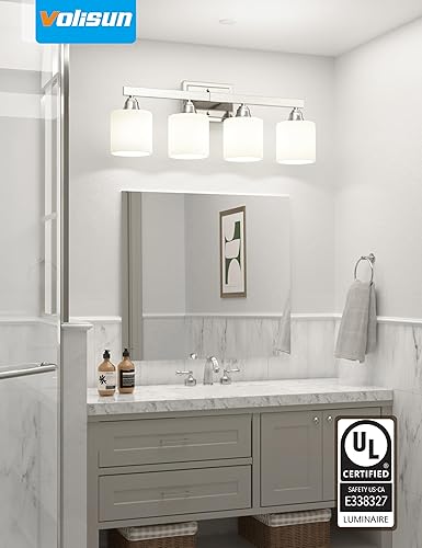 Miniatura 3 de VOLISUN Lámparas de baño de níquel cepillado, 4 luces de tocador de baño sobre el espejo, lámpara de tocador moderna para baños, accesorios de