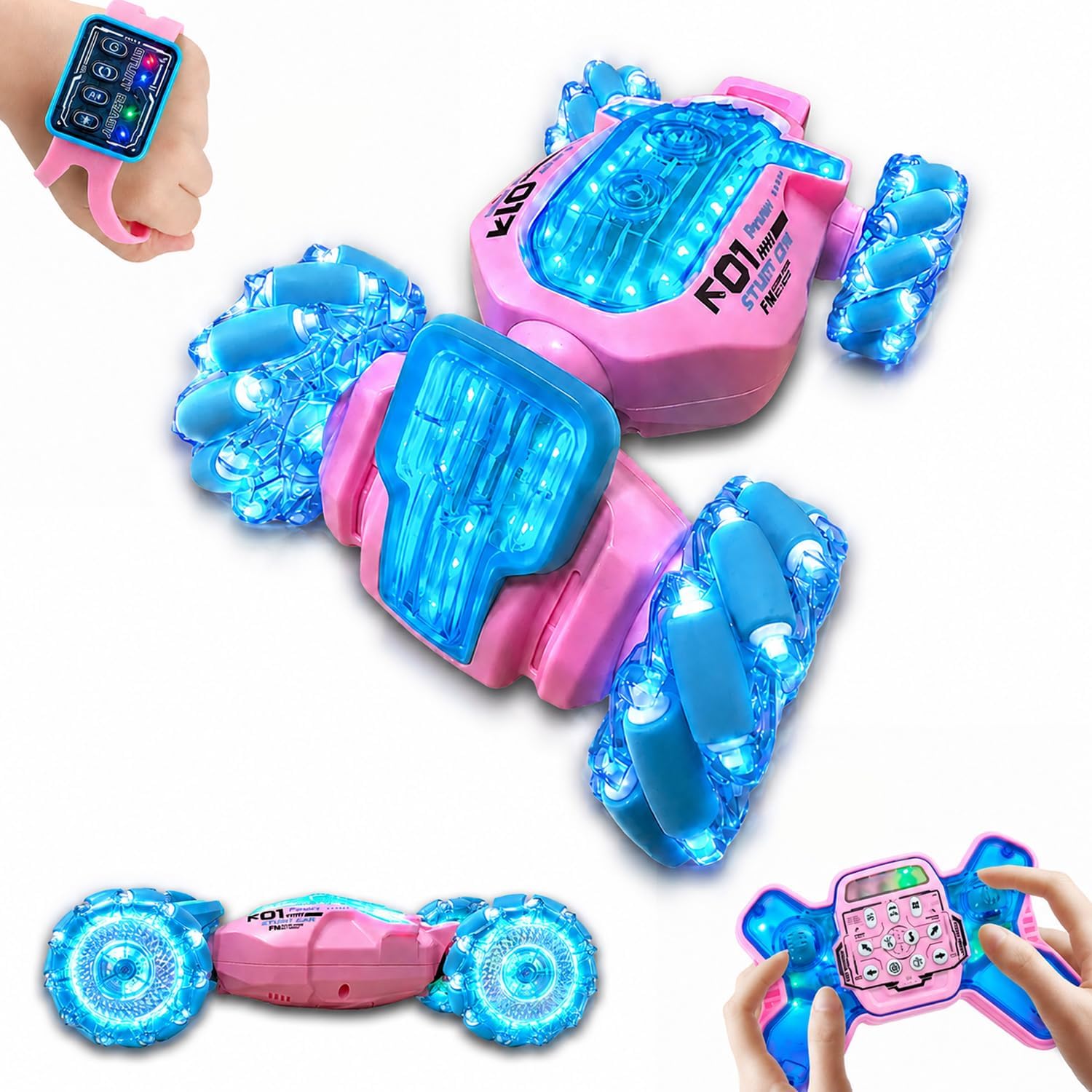 Remote Control Car - 2.4GHz 4WD Gesture Sensing RC Stunt Car Toys for Boys and Girls Ages 6-12, 360° Rotating Drift Transformable RC Cars with Lights and Music, Ideal Birthday and Xmas Gift