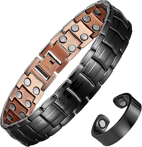 Vista 7 de MagEnergy Pulseras magnéticas de cobre para hombre, 99.9% de cobre puro con imanes de fuerza de doble fila, joyería ajustable con herramienta