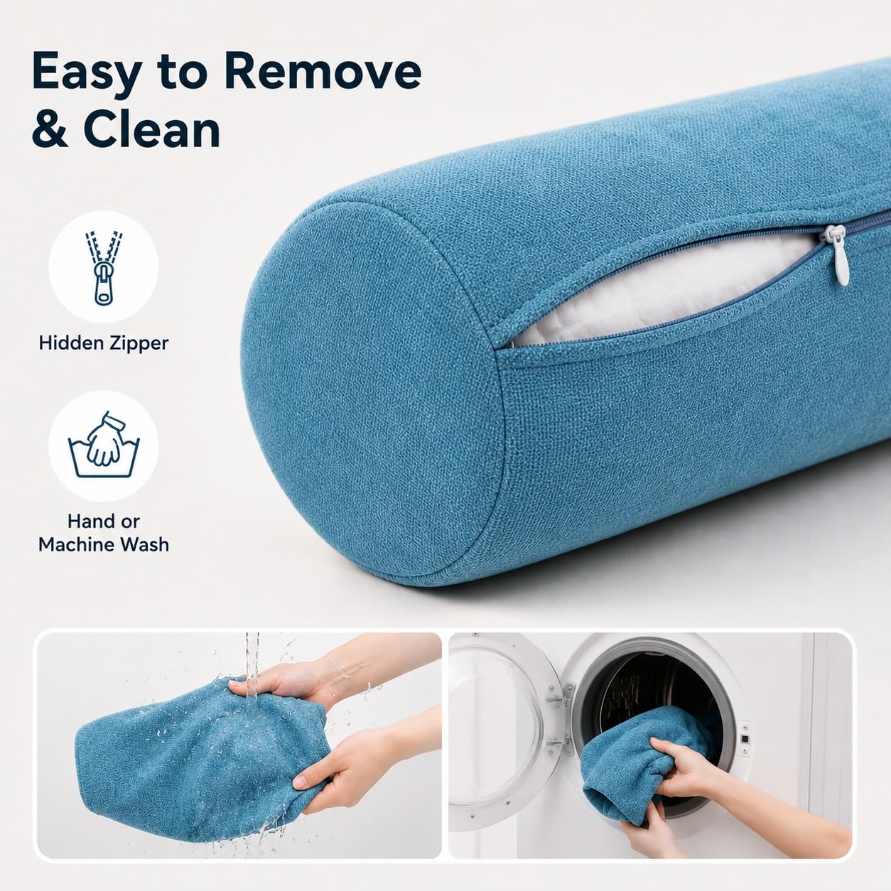 Cojin Cilindrico Extraíble y Lavable, Cojines Alargados con Cremallera, Suave Anti Desgaste Transpirable Almohada Cilíndrica Cervical de Chenilla para Lumbar y Espalda(Light Gray,12 x 90 cm)