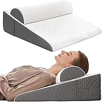 Vista 16 de Almohada de cuña para dormir, juego de almohada ortopédica de cuña de cama, 15 en 1, 3 piezas, almohada de cuña de espuma viscoelástica ajustable