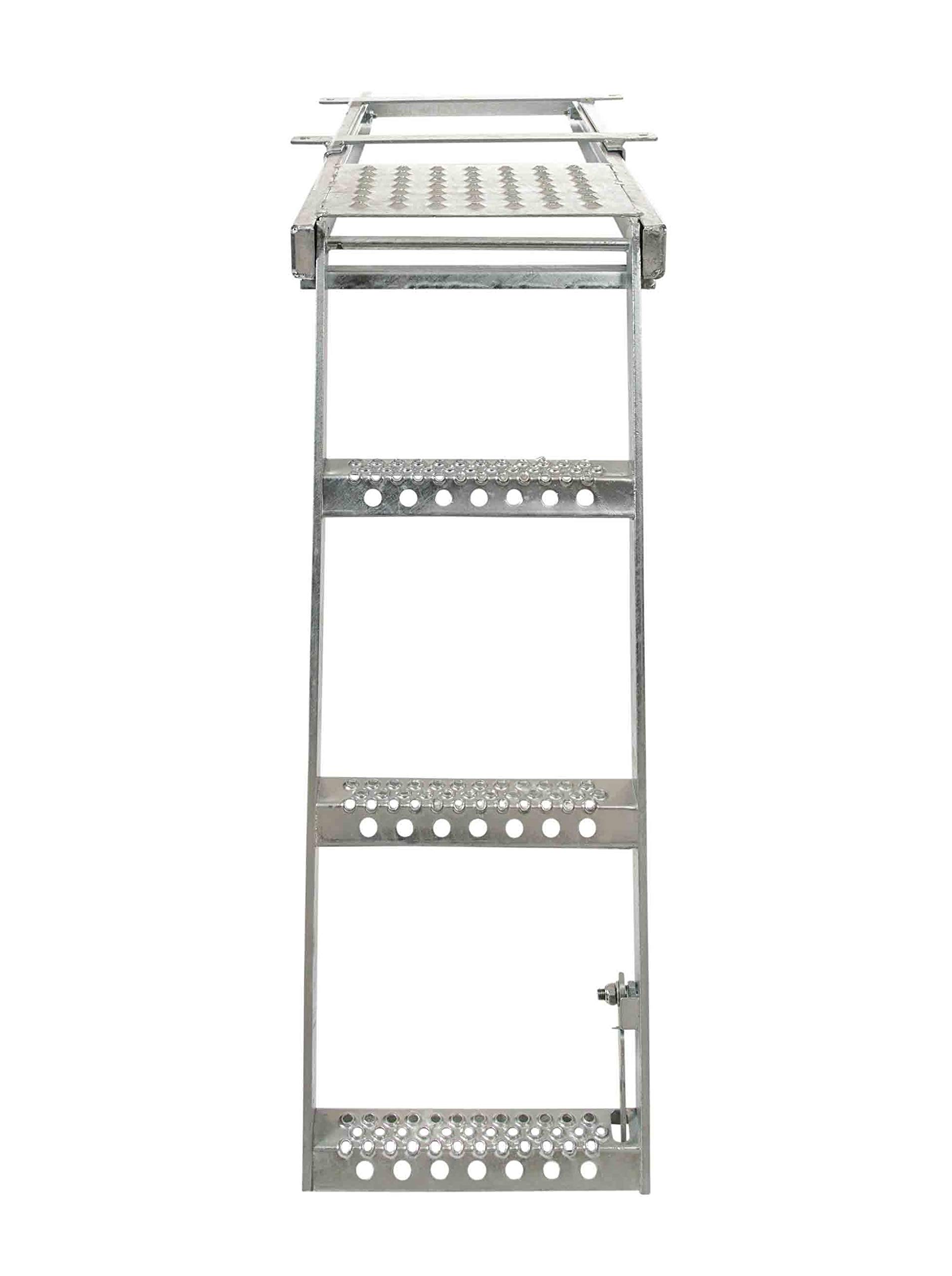 Mytee Products 3-szczeblowa wysuwana drabina do przyczepy z platformą stojącą, składana ciężarówka, stal ocynkowana, do użytku z ciężarówkami, przyczepami i kamperami